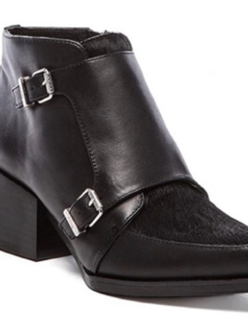 Sam Edelman Circus Reese Monk Strap Booties 8 Black Silver Buckle Pointed Toe - Picture 3 of 15
